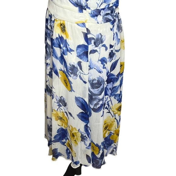 Enfocus Studio Dress Womens 10 Blue Yellow Sleeveless High Neck Floral Fit Flare - Picture 11 of 16